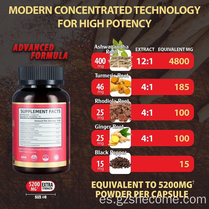Cápsulas de raíz de ashwagandha salud mental cápsulas de ashwagandha